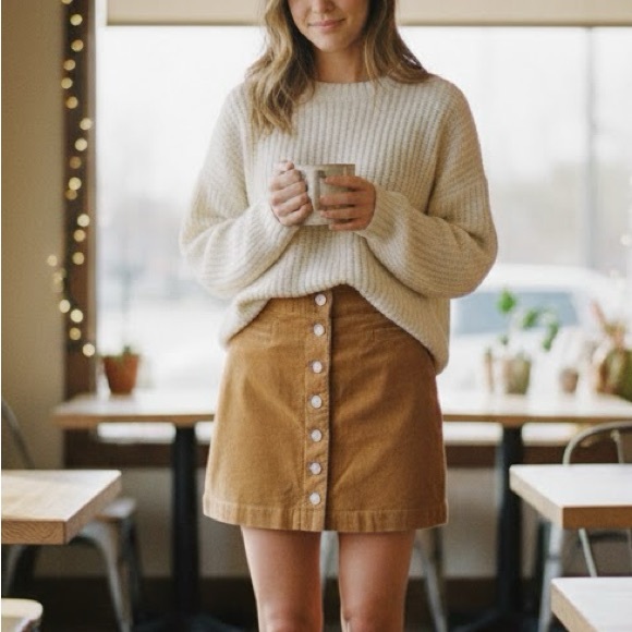 Aritzia Dresses & Skirts - Aritzia Wilfred Free Karmen Corduroy Button Mini Skirt Golden Amber
